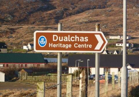 Sign for Dualchas Heritage Centre, Barra
